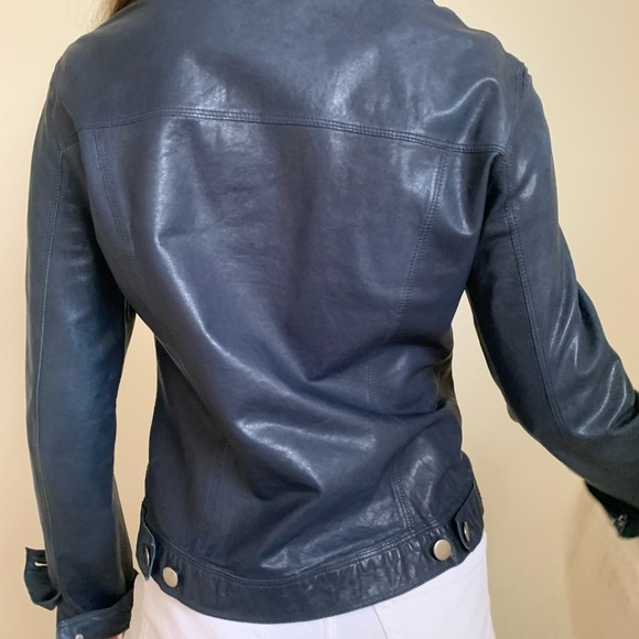 Navy Blue Leather Jacket - Picture 11 of 12
